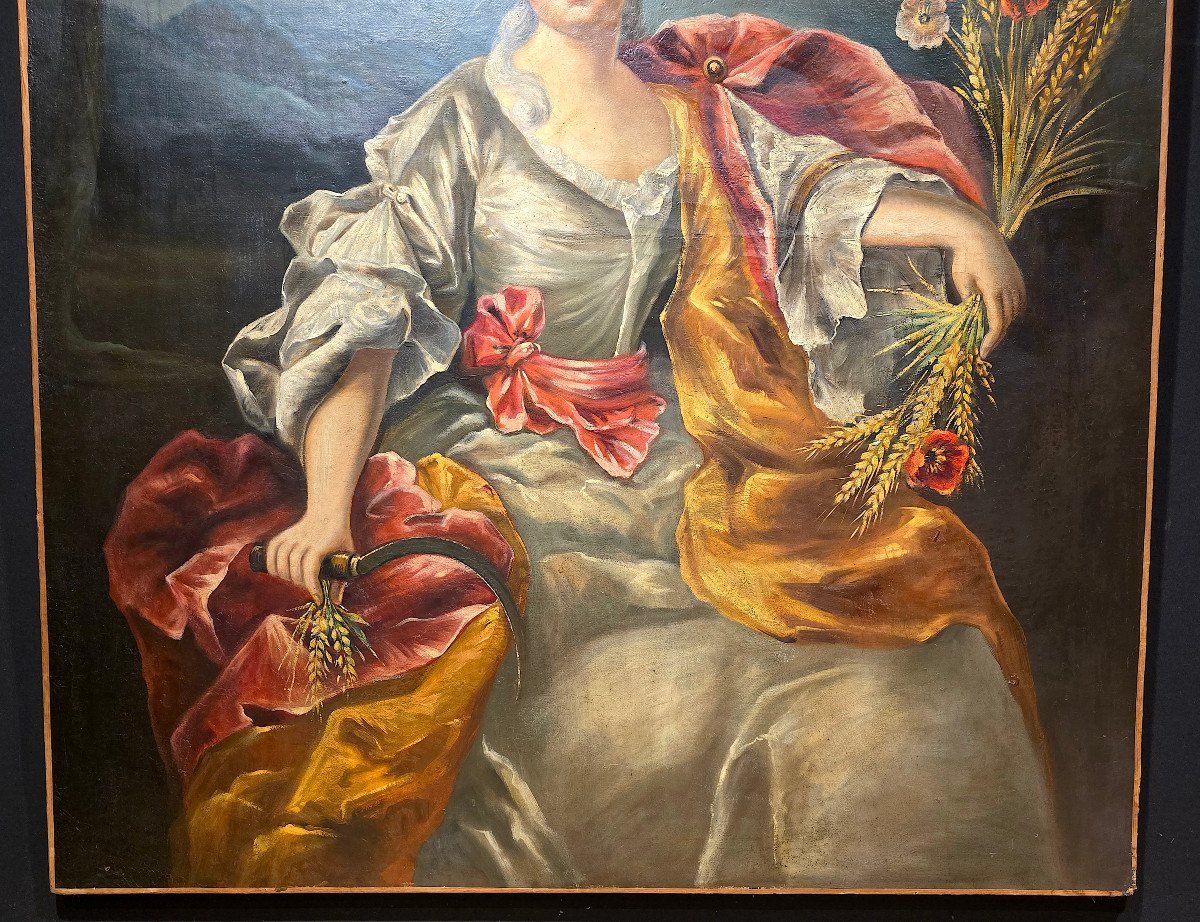 Important Portrait De Femme, Huile Sur Toile, Allégorie De l'été, XVIIIe. (144cm X 114).-photo-3