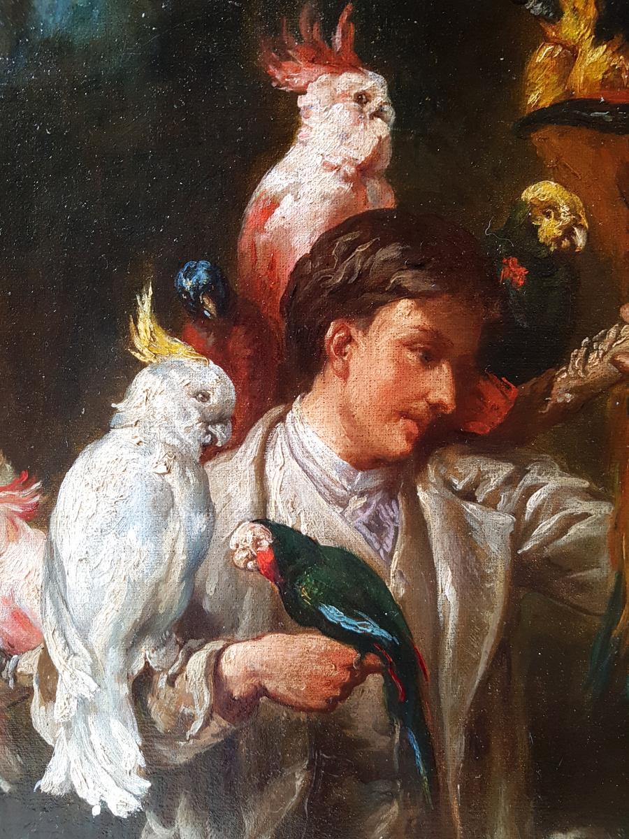 Parrot Man Painting, French School XIX. (97cm X Cm)-photo-1