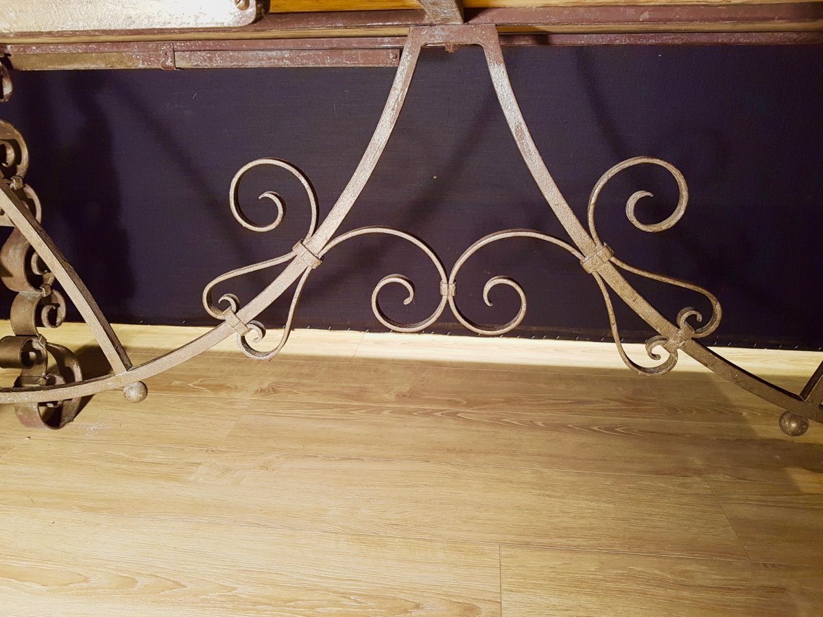 Oak And Wrought Iron Table (270cm X 97cm).-photo-4