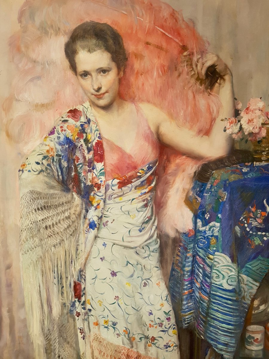 Herman Richir, Portrait De Régine d'Oultremont, Daté 1928. (156cm X 121cm)-photo-2