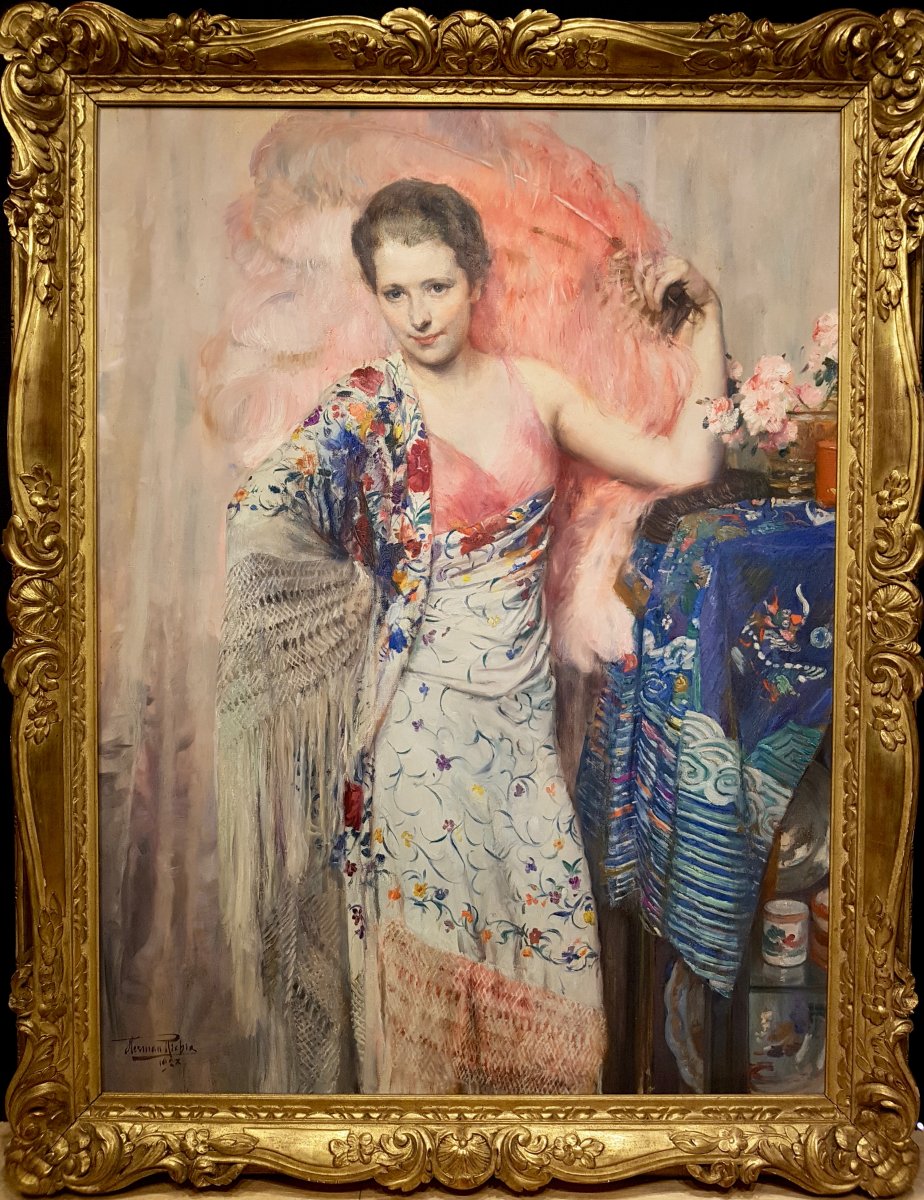 Herman Richir, Portrait De Régine d'Oultremont, Daté 1928. (156cm X 121cm)