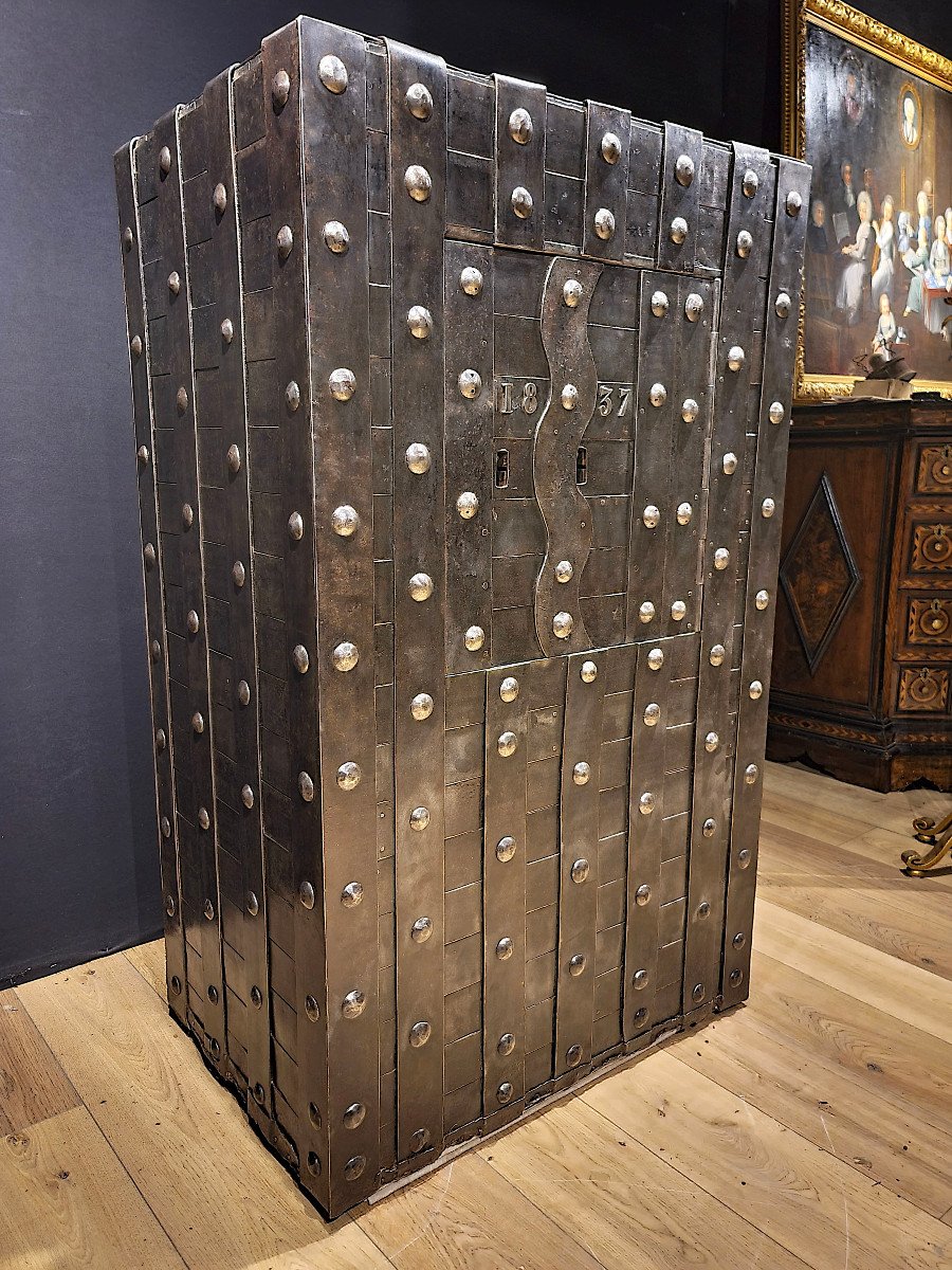 Nineteenth Metal Studded Safe, Dated 1837. (137cm)-photo-1