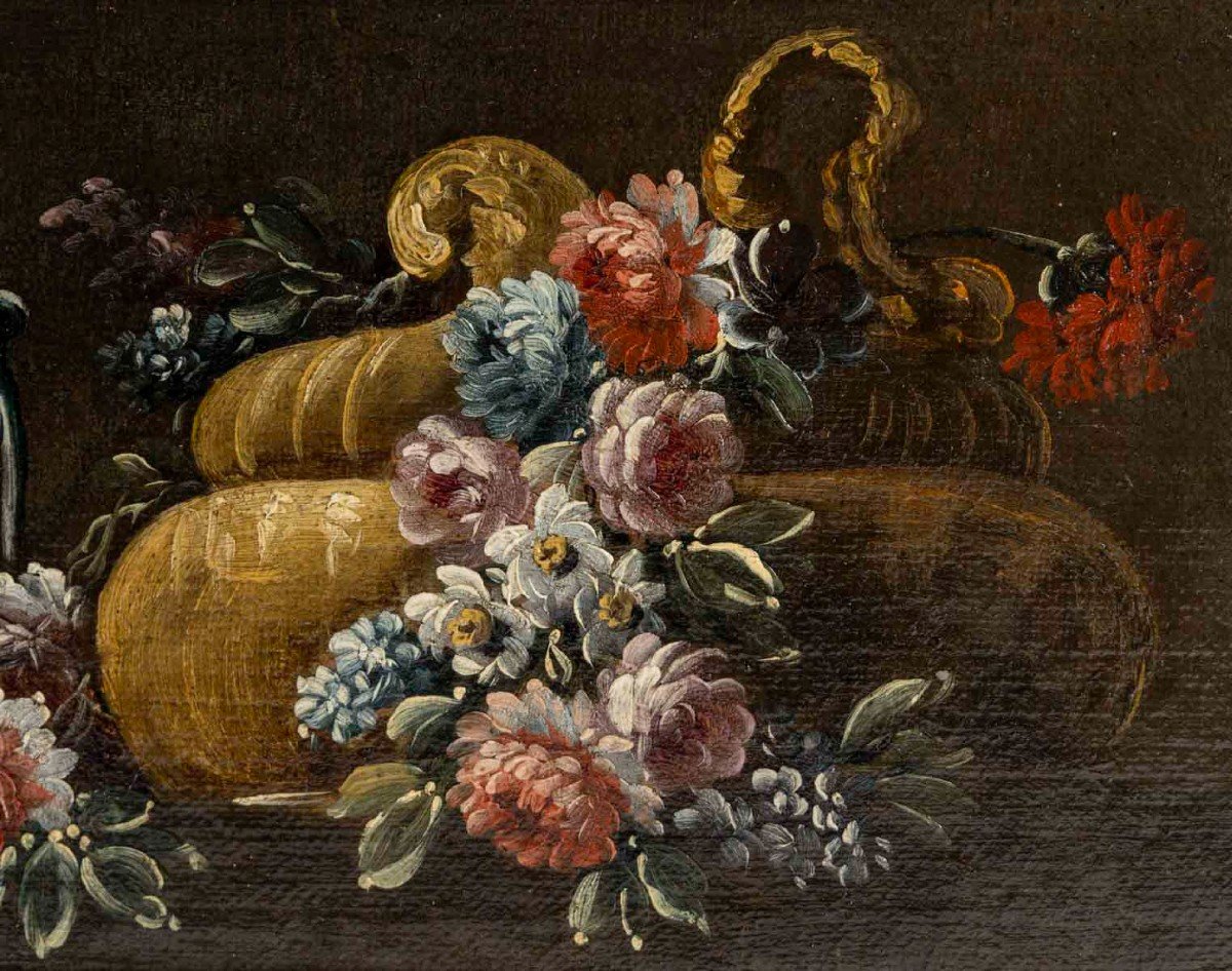 Gasparo LOPEZ (1650-1732) Paire De Natures Mortes Aux Fleurs Et Porcelaine-photo-1