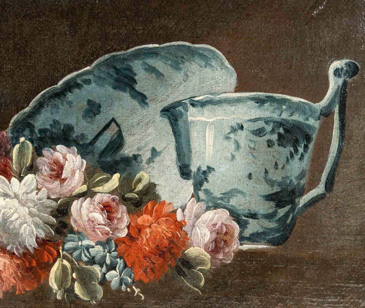 Gasparo LOPEZ (1650-1732) Paire De Natures Mortes Aux Fleurs Et Porcelaine-photo-6