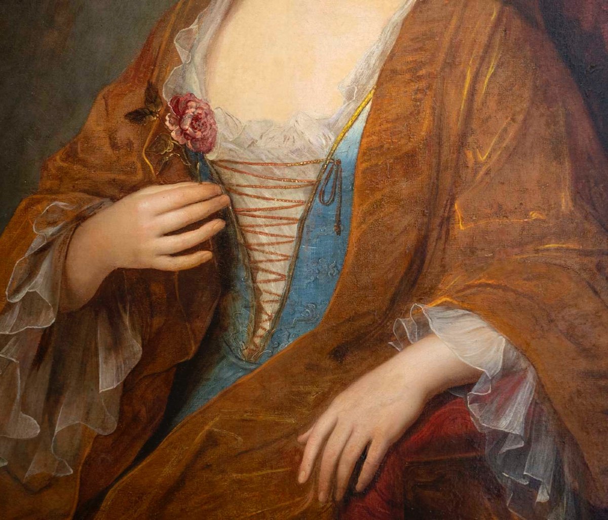 Large Portrait Of A Noble Lady. 18th Century  jean-baptiste Santerre (1651-1717). .-photo-2