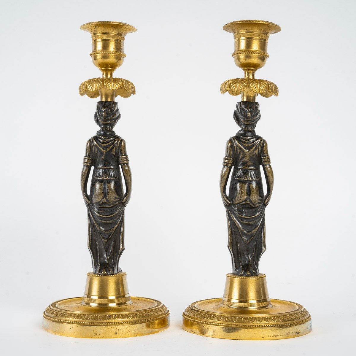 Pair Of Empire Style Gilded And Chiseled Bronze Candlesticks-photo-4