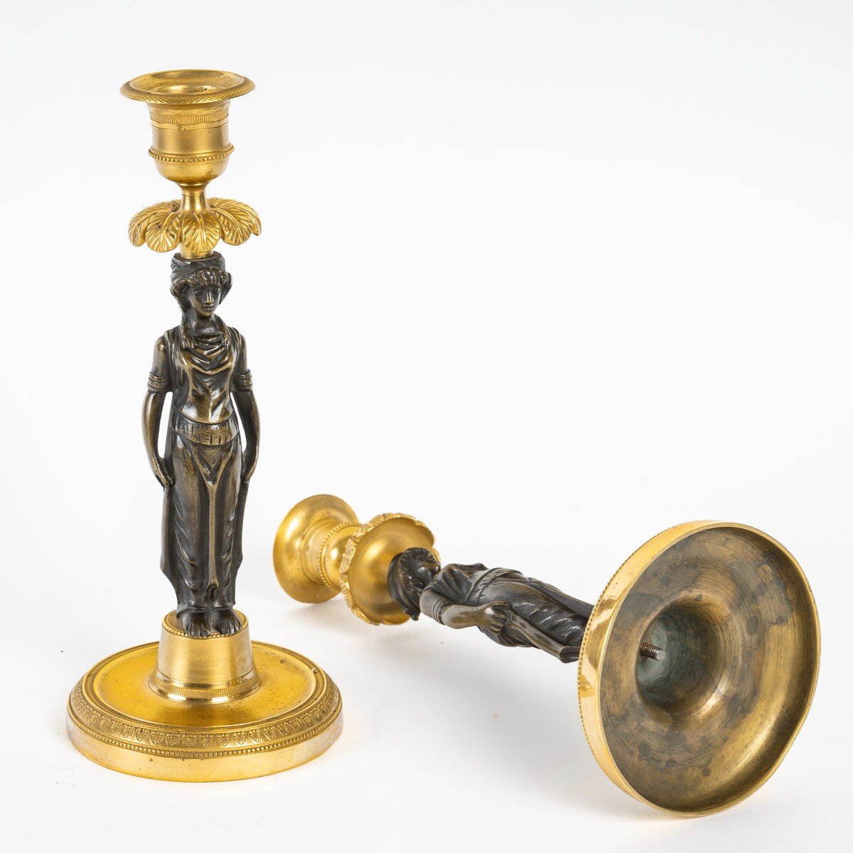 Pair Of Empire Style Gilded And Chiseled Bronze Candlesticks-photo-3