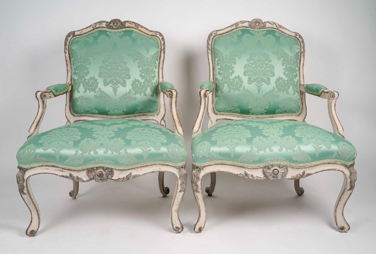 Pair Of Louis XV Queen's Armchairs. 18th Century.-photo-2