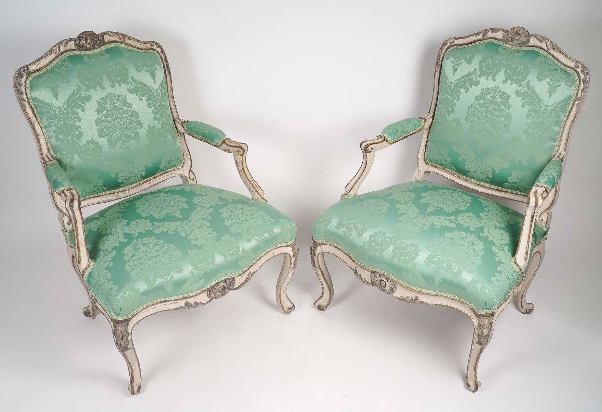 Pair Of Louis XV Queen's Armchairs. 18th Century.-photo-3