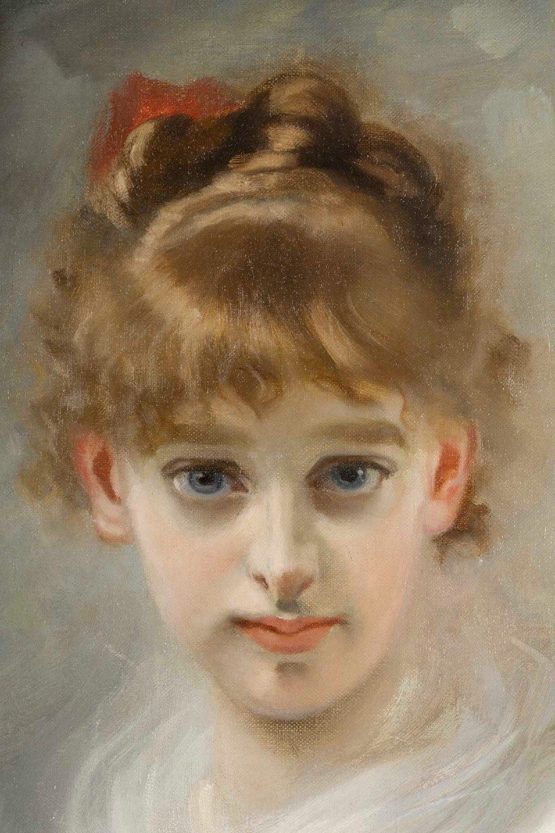 Charles CHAPLIN (1825-1891). Portrait d'Une Jeune Fille au ruban rouge-photo-5