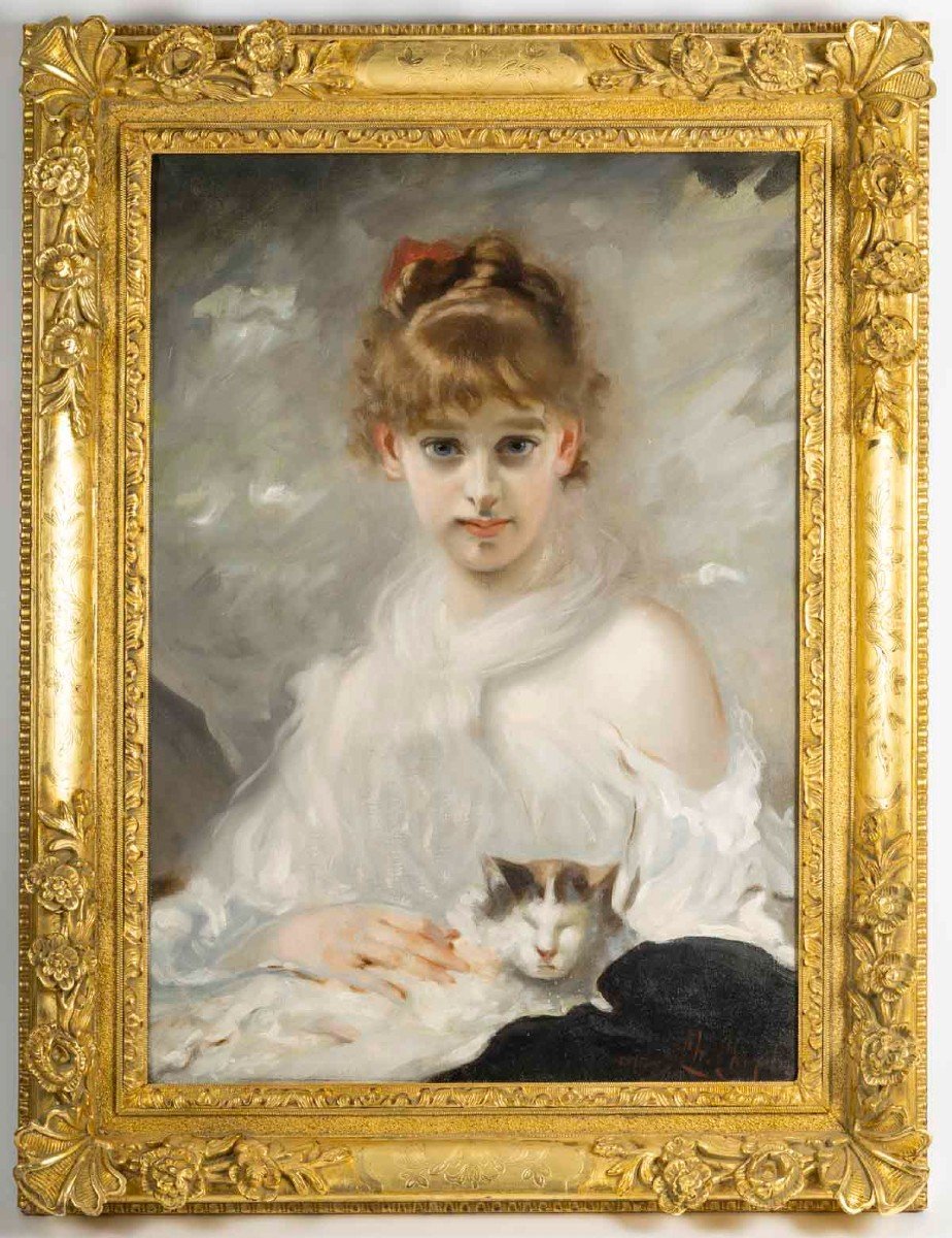 Charles CHAPLIN (1825-1891). Portrait d'Une Jeune Fille au ruban rouge