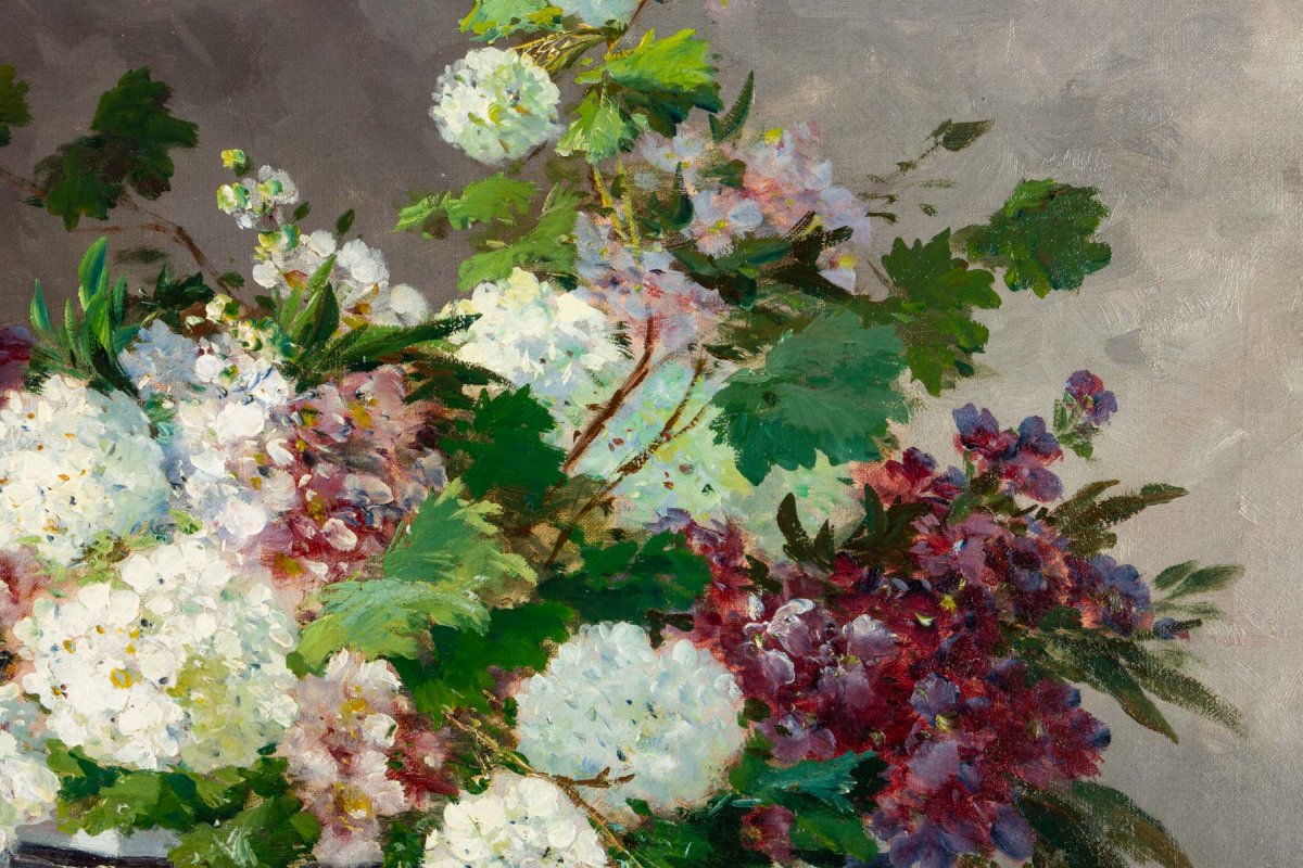 Charles Gilbert Martin 1830-1905.  Bouquet De Fleurs Dans Une Jardinière De Rouen.-photo-2