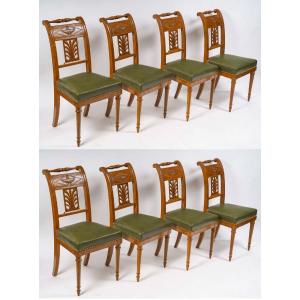 Beautiful Set Of 8 Directoire Style Chairs. Late 19th Century.