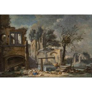 "La maisonnette perchée"  Attribué à Jacques- Nicolas Julliard (1715-1790) 