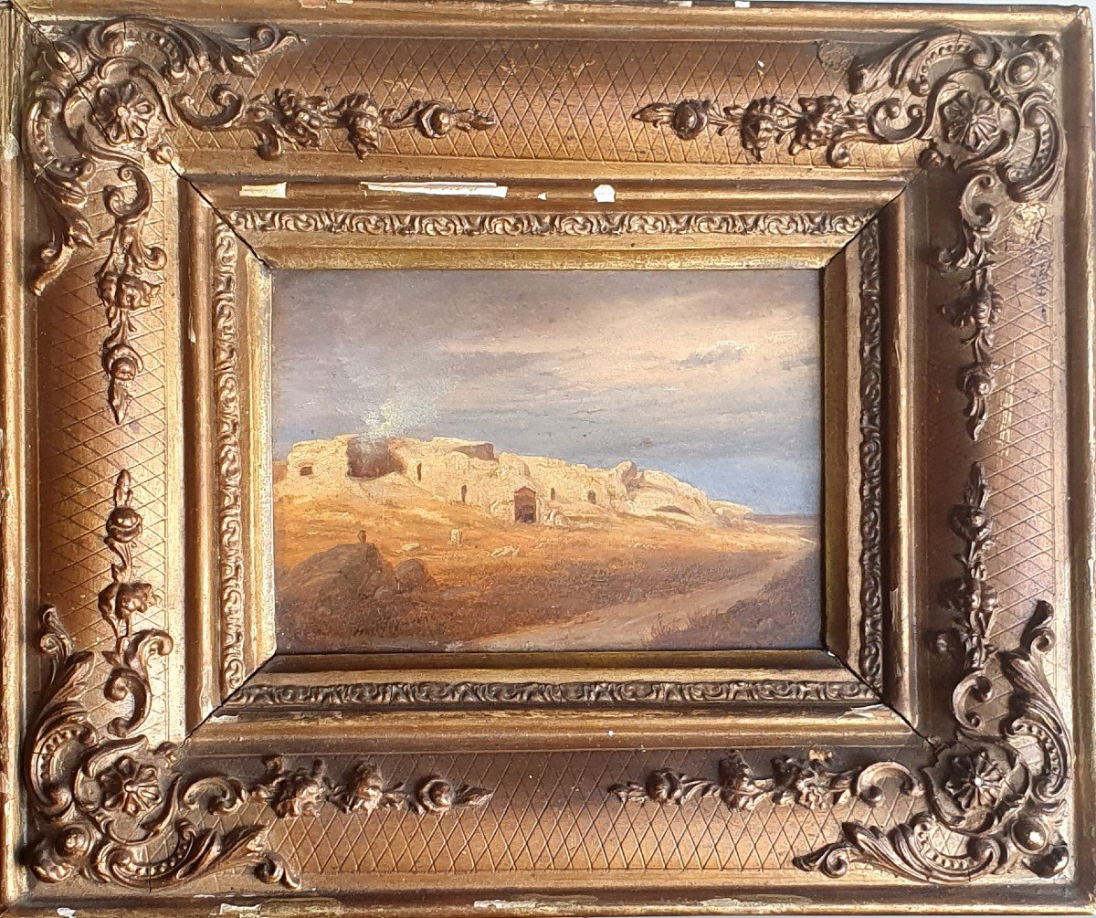 Thomas Fearnley Paysage De Maison Troglodyte En Italie Huile Sur Zinc Peintre Norvégien 1834-photo-1