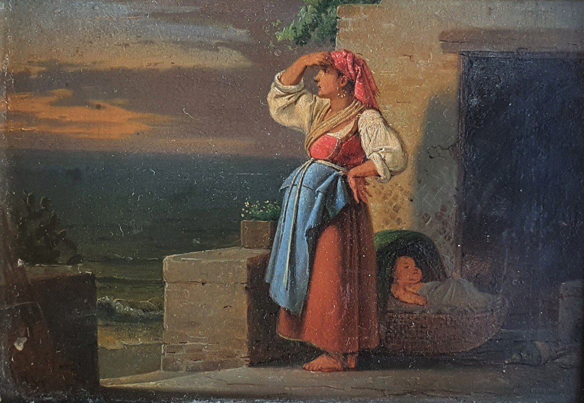 Thomas Fearnley Napolitaine Et Enfant Italie  Huile Sur Zinc Peintre Norvégien Vers 1834