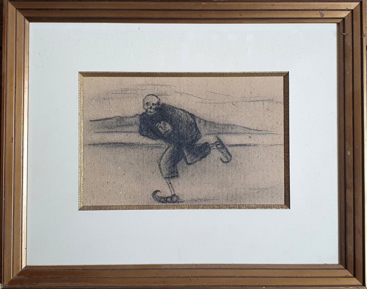 Death Skating Attributed To Hugo Simberg Charcoal On Skeleton Paper-photo-4