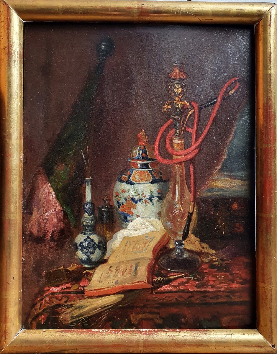 Orientalist Still Life With Hookah With Chinese Ceramics And Chest Entourage By Desgof-photo-2