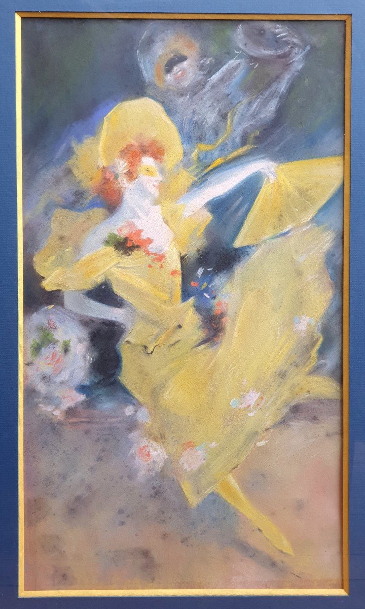 Attribué à Jules Chéret (1836-1932) Danseuse à l'éventail Pastel Sur Papier-photo-4