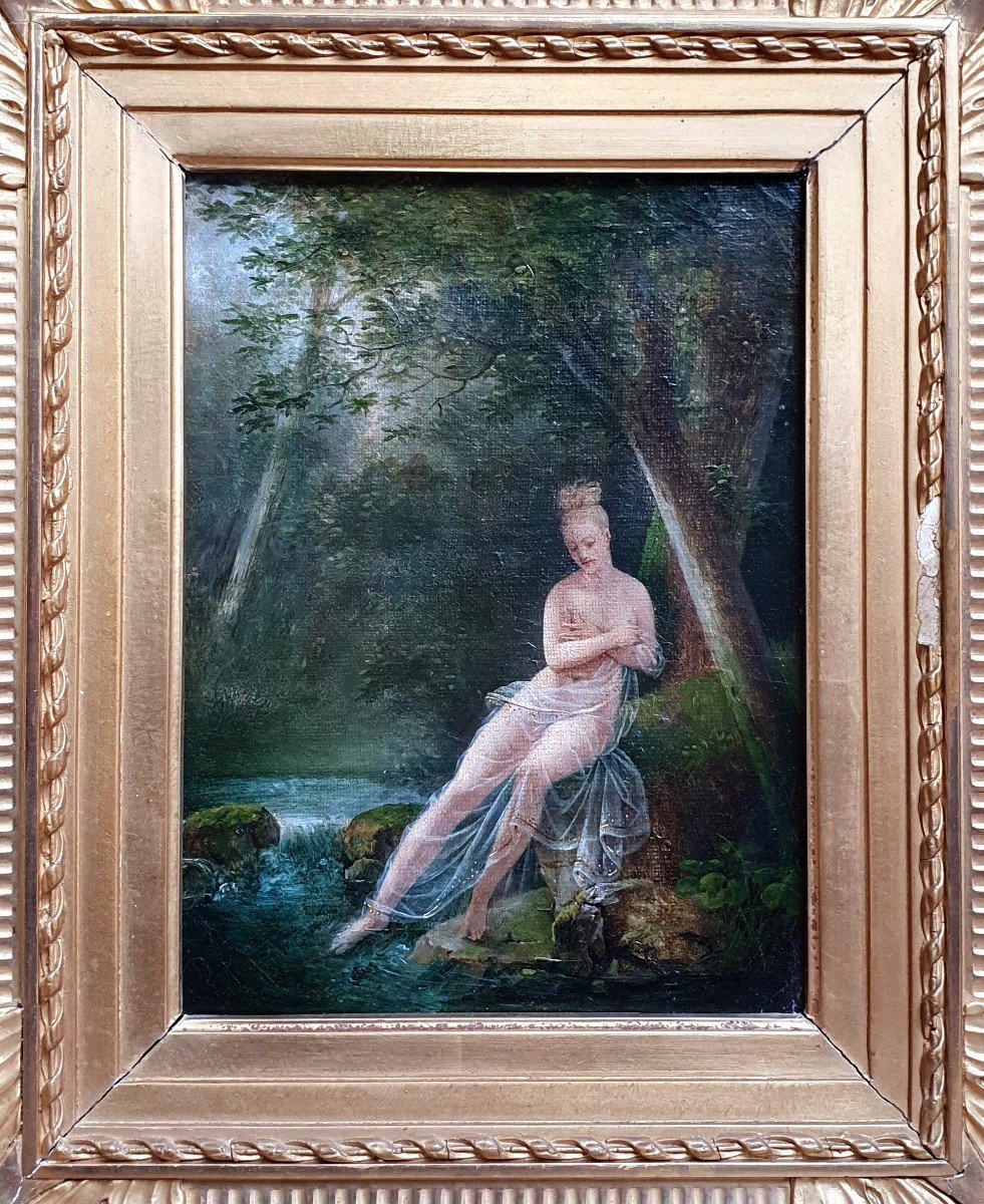 La Source Oil On Canvas Circa 1830 Naked Woman-photo-3