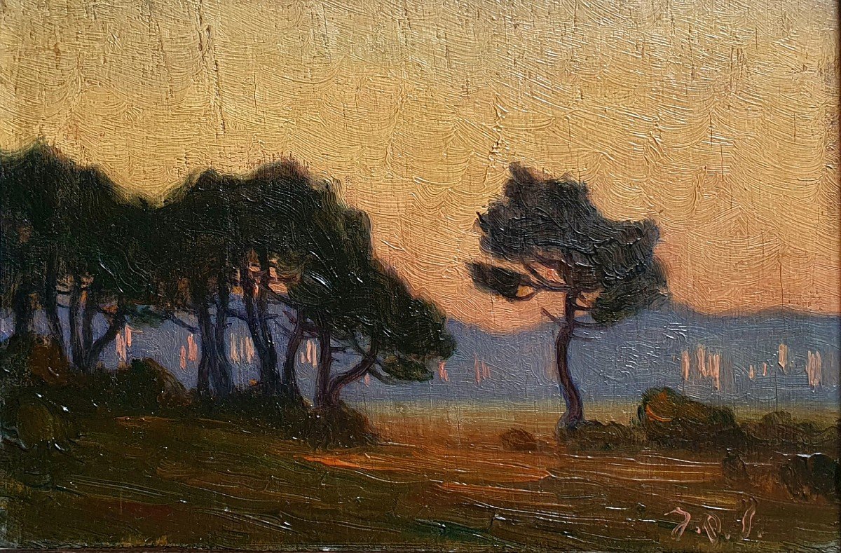 Jean Roger Sourgen The Lake Of Hossegor Oil On Panel The Landes Twilight