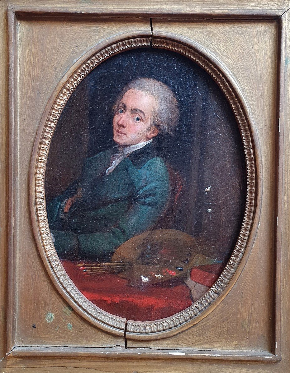 Portrait Of Painter With Palette Oil On Panel Late Eighteenth Century Vienna-photo-2