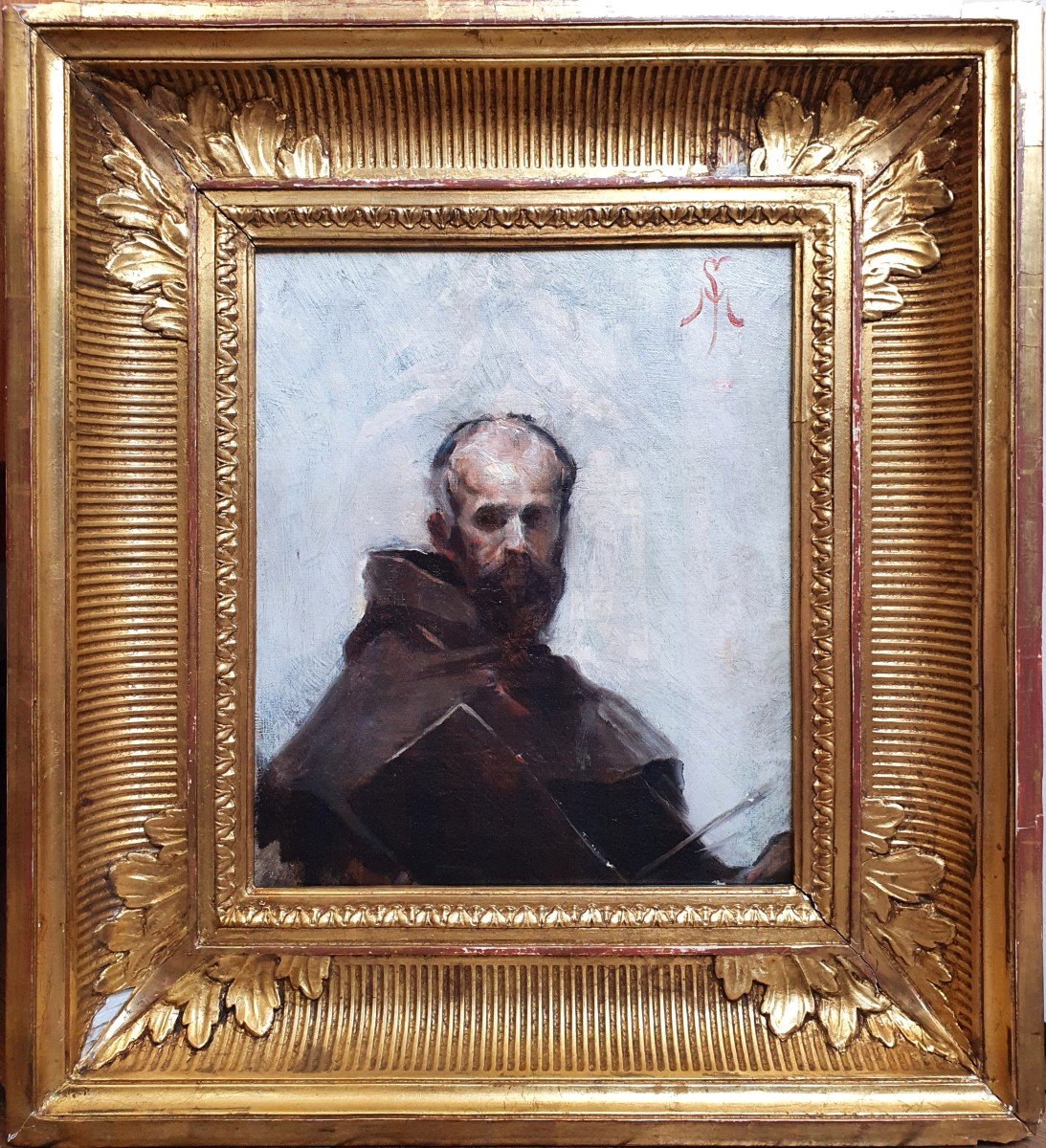 Portrait Of A Painter Monk Oil On Canvas Circa 1860 Self-portrait Monogram-photo-2