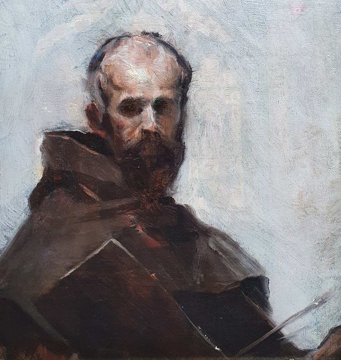 Portrait Of A Painter Monk Oil On Canvas Circa 1860 Self-portrait Monogram-photo-3