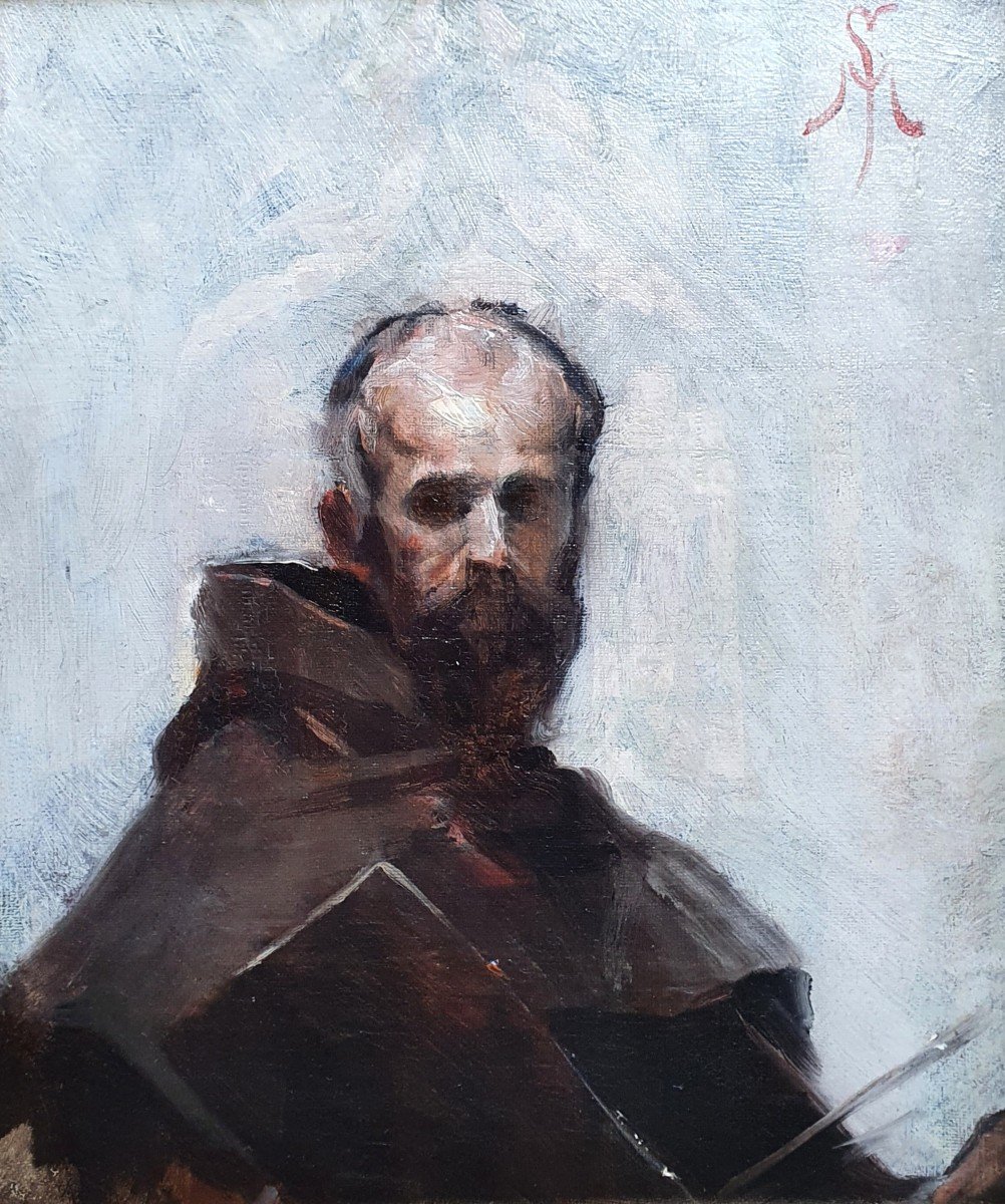 Portrait Of A Painter Monk Oil On Canvas Circa 1860 Self-portrait Monogram