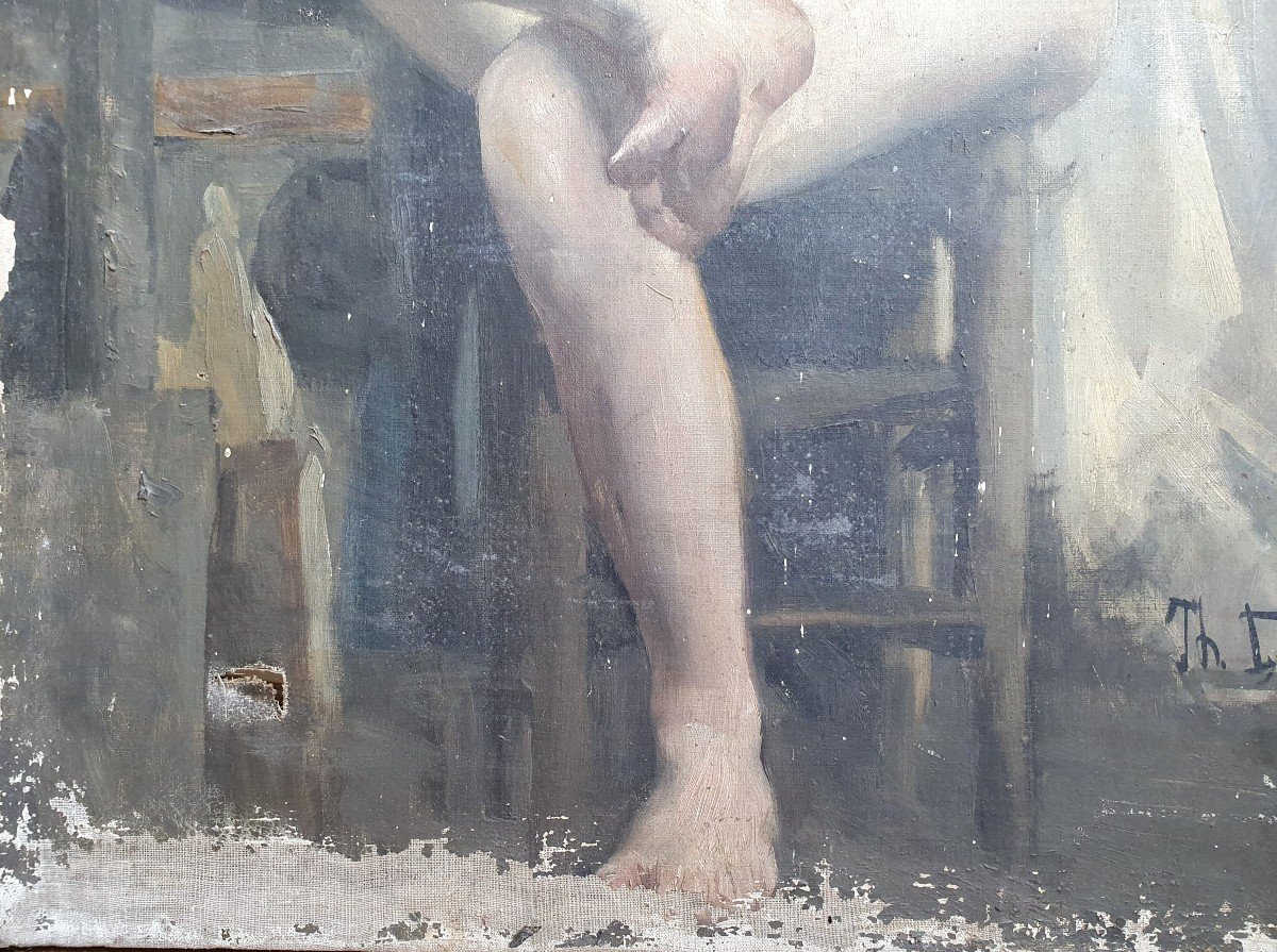 Théodore Dupeyron Nude Model In The Female Workshop Oil On Canvas To Restore XIXth Century-photo-2