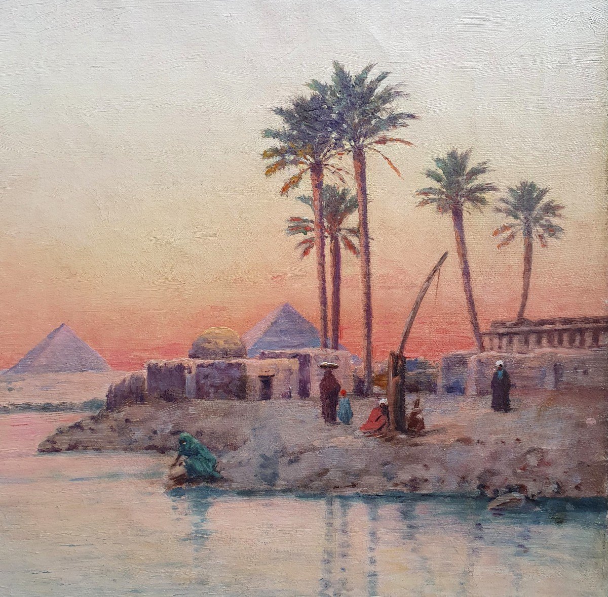 Emile Boivin Twilight On The Pyramids Of Cheops And Chephren Oil On Canvas Egypt-photo-2