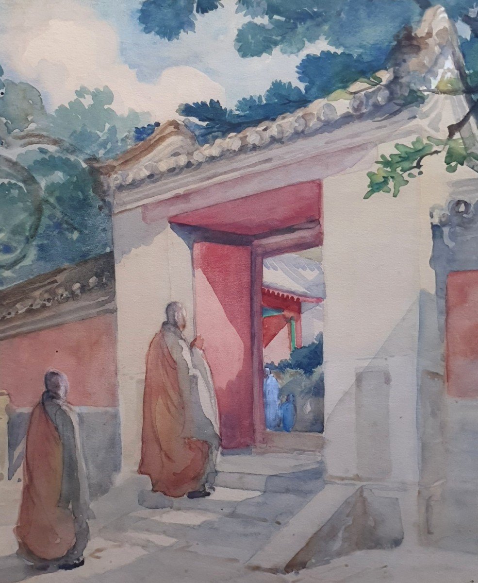 Gladys Mary Havers Buddhist Temple In Japan Watercolor Buddhism-photo-3
