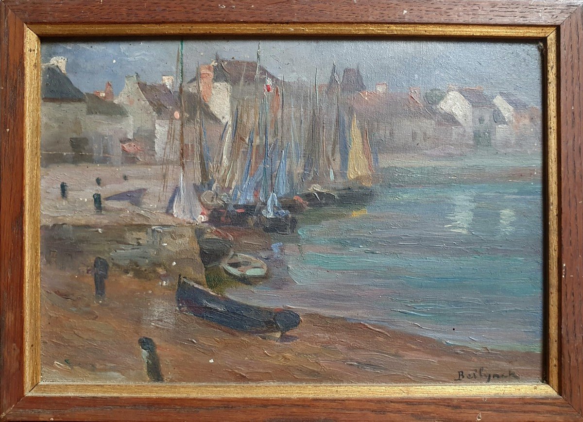 Hubert Emile Bellynck Le Port De Pouliguen Huile Panneau Bretagne La Baule-photo-2