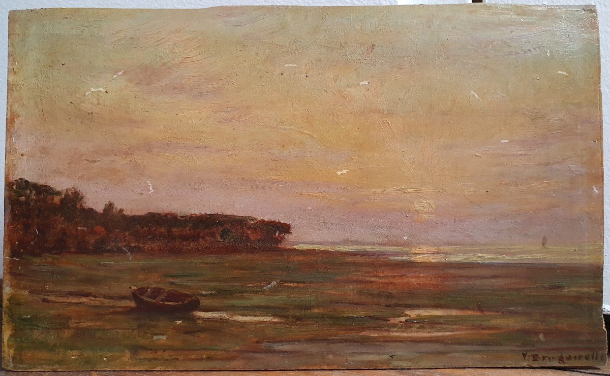 Victor Brugairolles Sunset By The Sea Oil On Panel Late 19th Century-photo-3