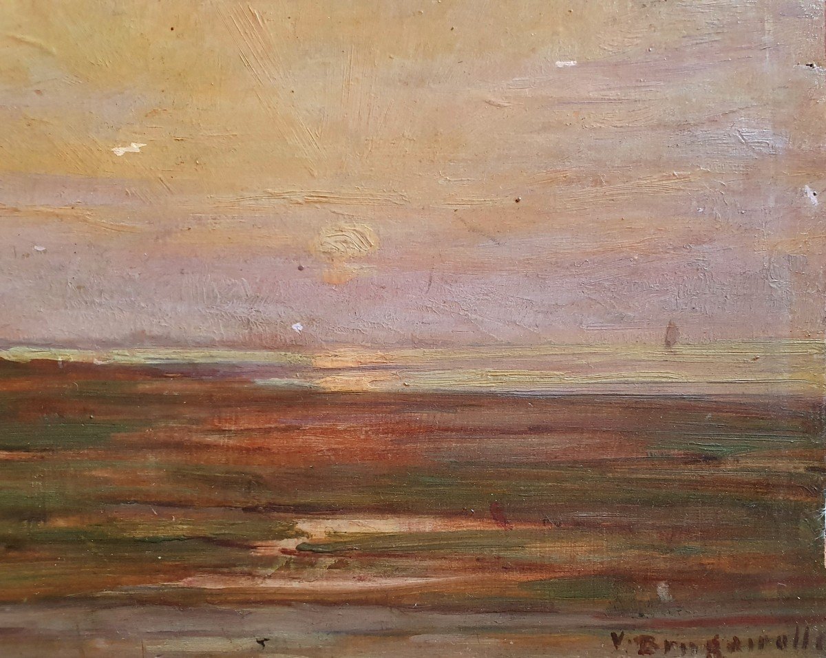 Victor Brugairolles Sunset By The Sea Oil On Panel Late 19th Century-photo-4