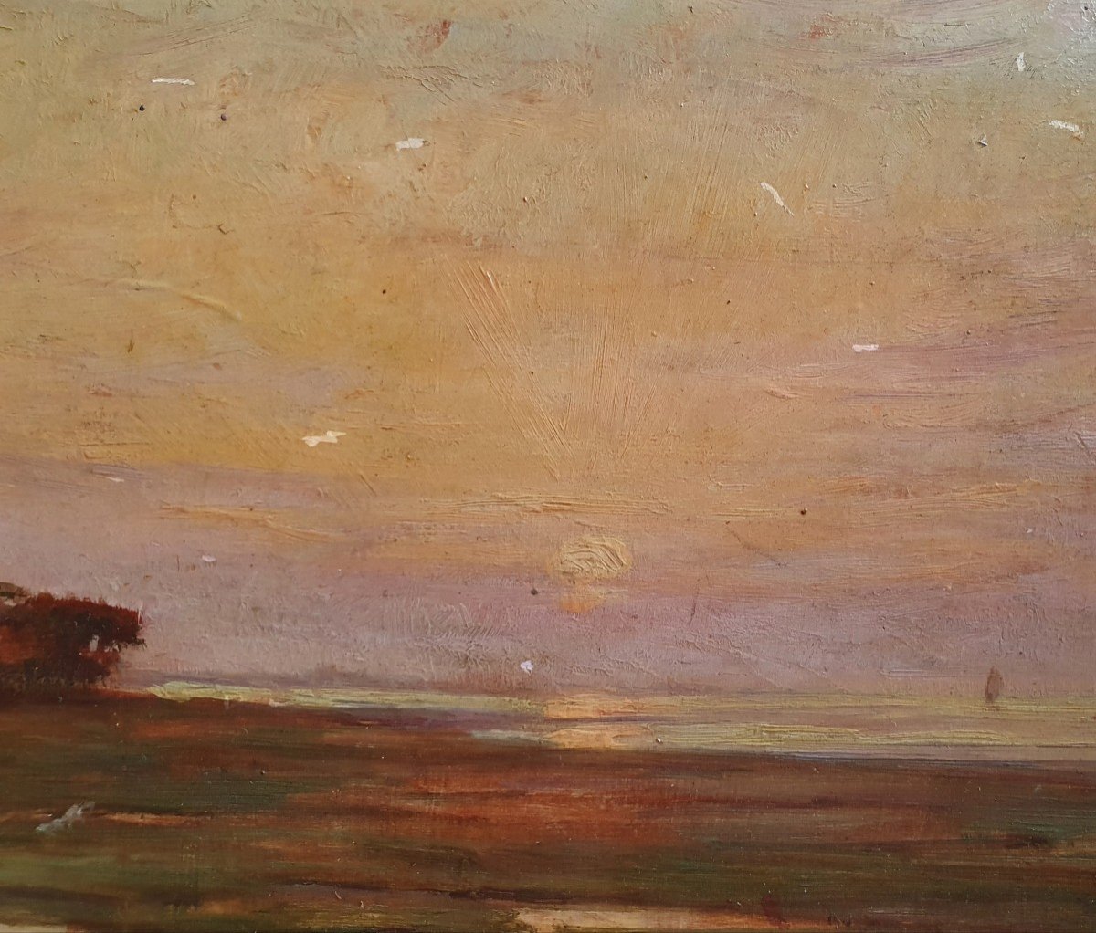 Victor Brugairolles Sunset By The Sea Oil On Panel Late 19th Century-photo-2