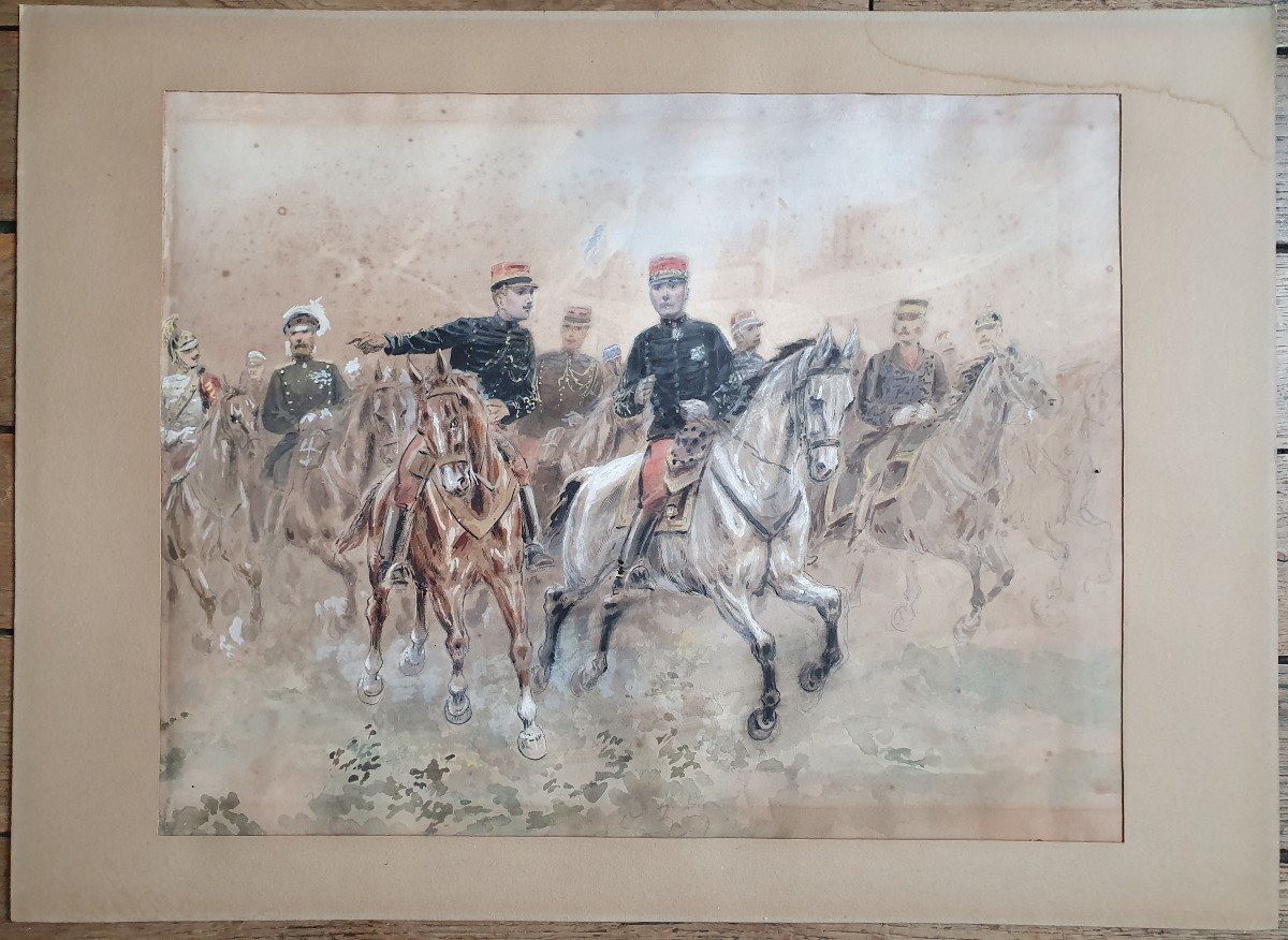 Le Tsar Nicolas II De Russie En France Aquarelle Et Plume Sur Papier à Restaurer-photo-2