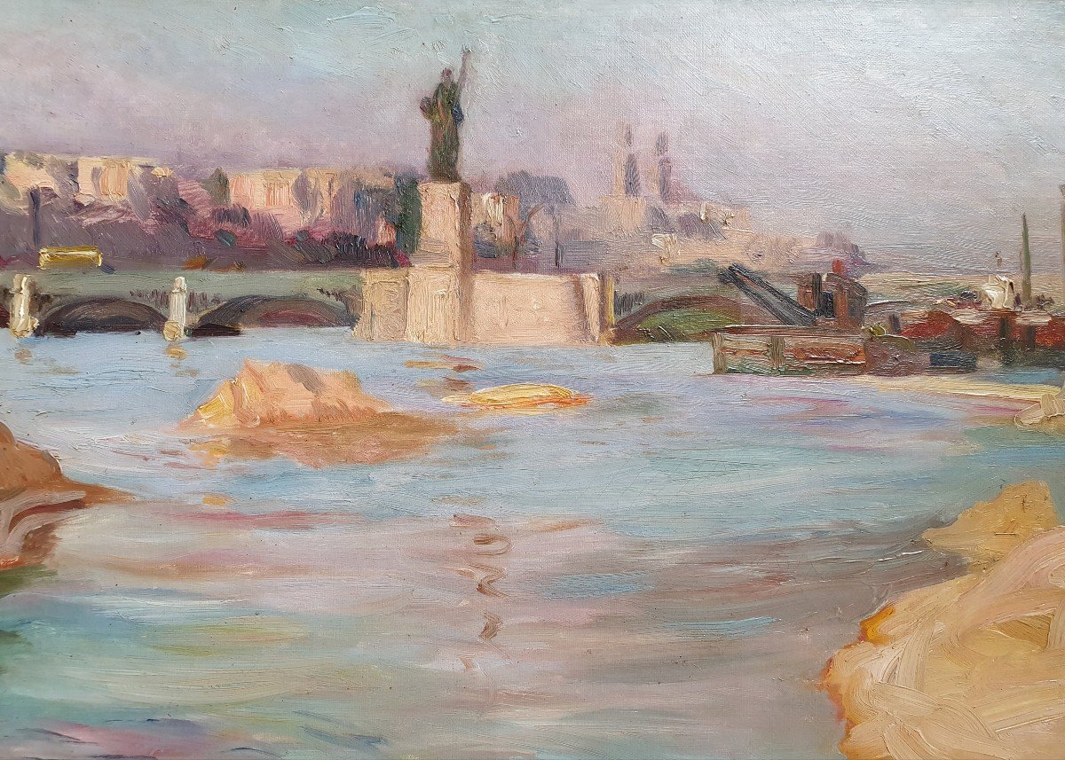 The Statue Of Liberty And The Grenelle Bridge In Paris By Adolphe Félix Broët Oil On Canvas -photo-2