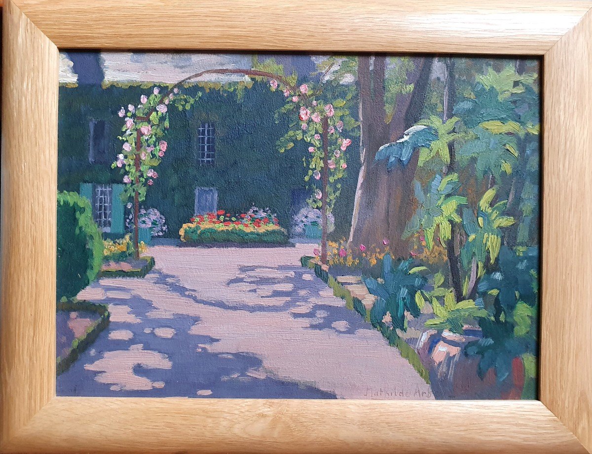 Mathilde Arbey Flower Garden Oil Around 1930-photo-2