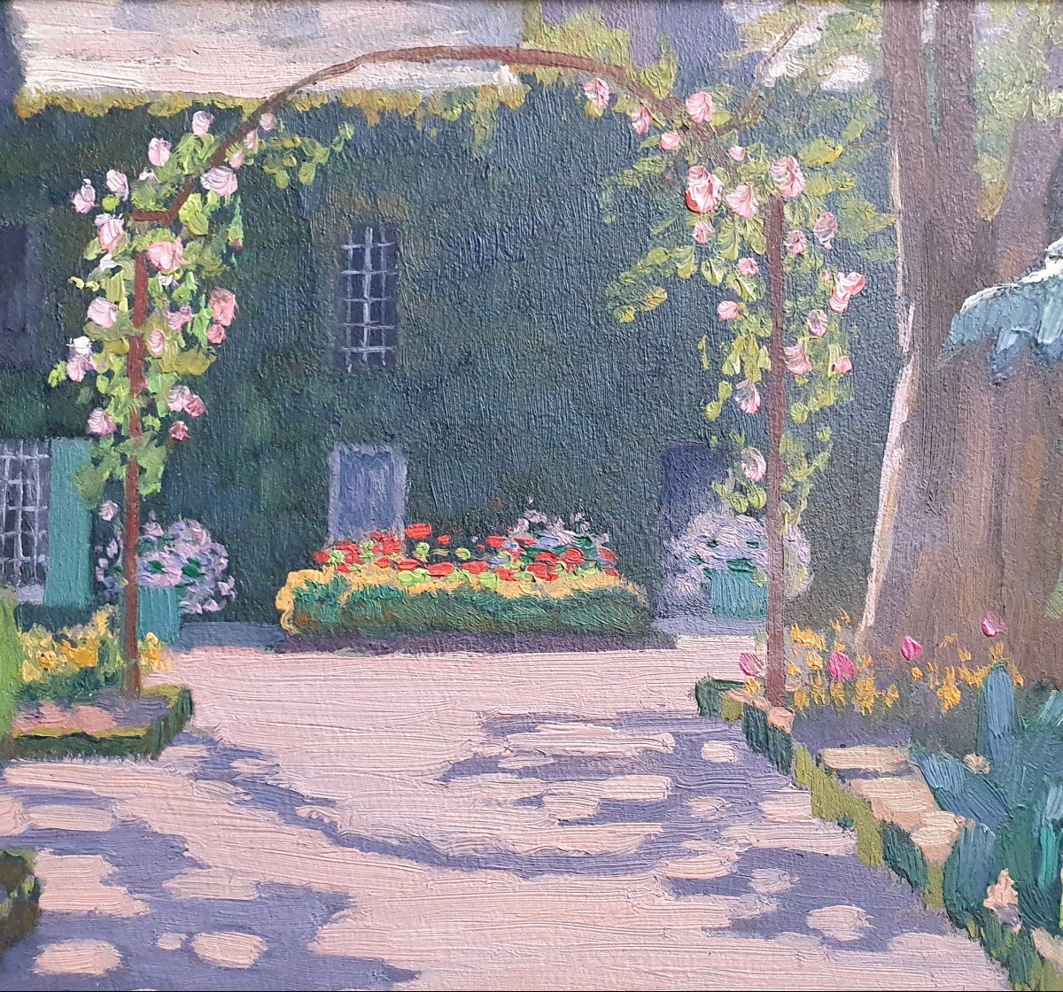 Mathilde Arbey Flower Garden Oil Around 1930-photo-3