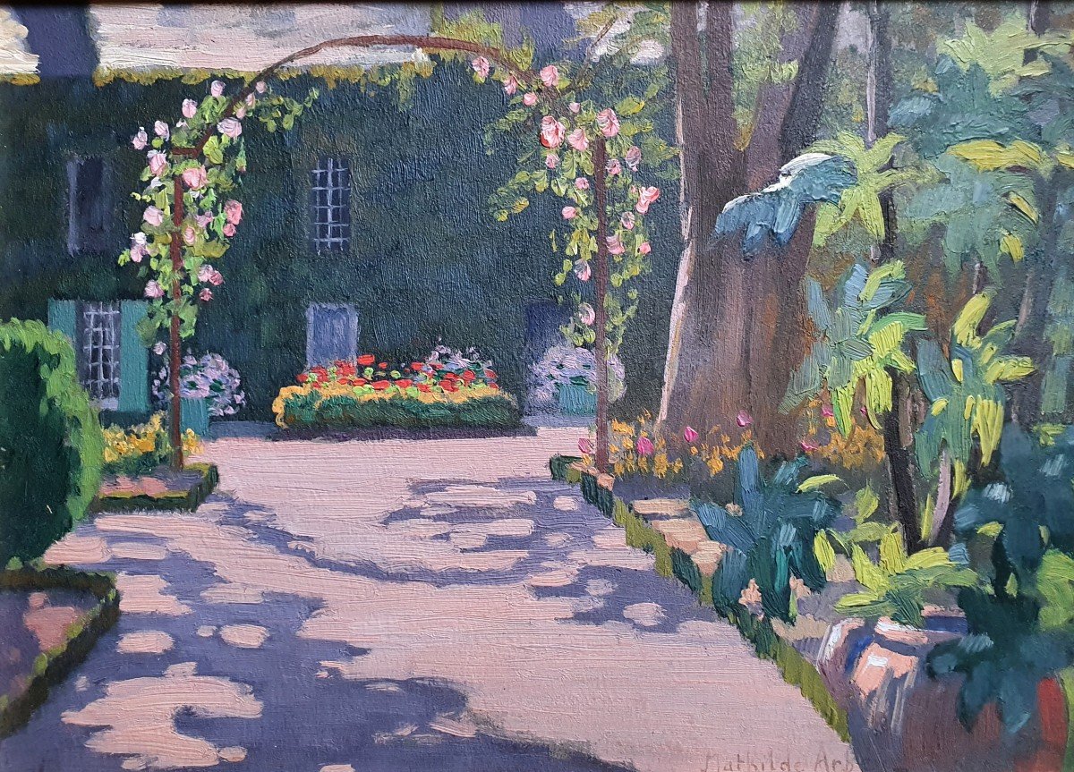 Mathilde Arbey Flower Garden Oil Around 1930