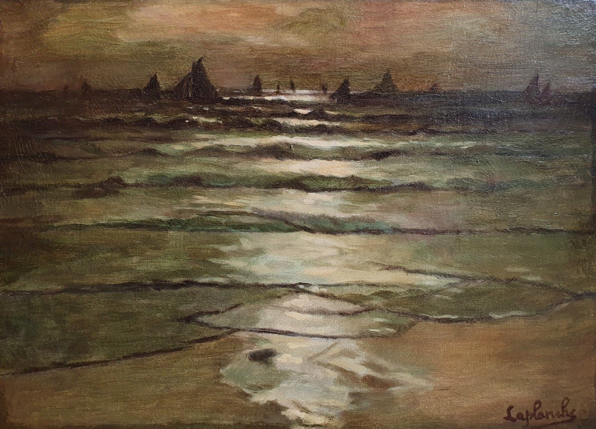 Marine Oil On Canvas Around 1900 -photo-2