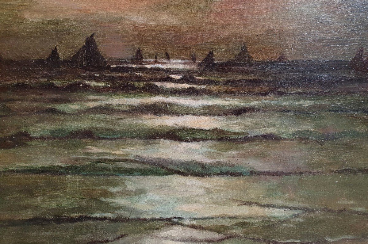 Marine Oil On Canvas Around 1900 -photo-3