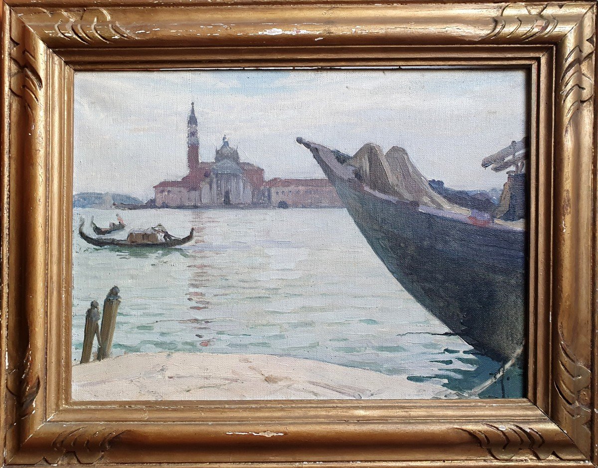 Constantin Font Vue De Venise La Basilique San Giorgio Maggiore Huile Sur Toile Vers 1930-photo-2