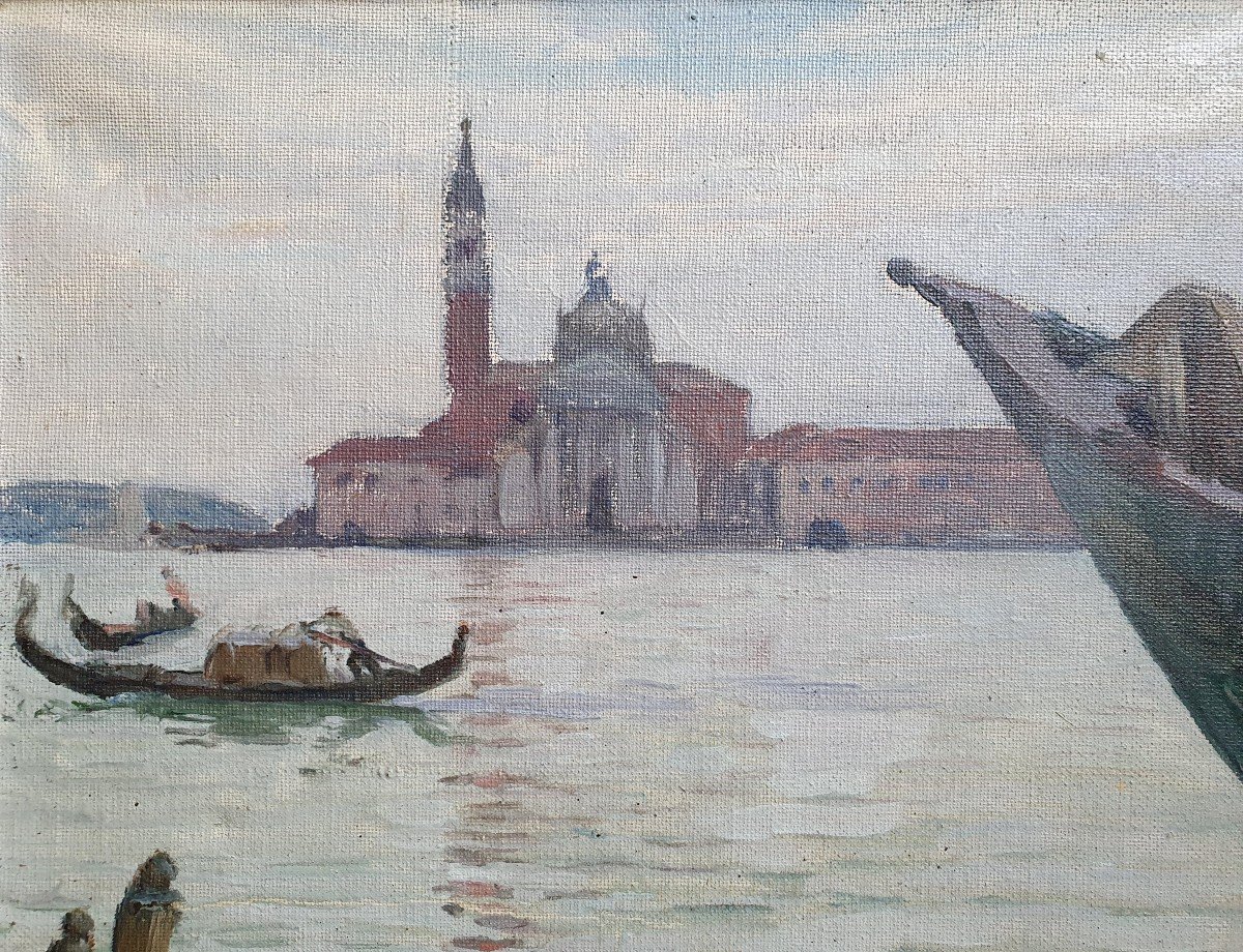 Constantin Font Vue De Venise La Basilique San Giorgio Maggiore Huile Sur Toile Vers 1930-photo-3