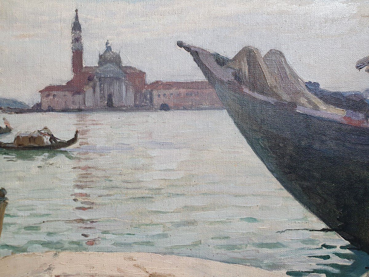 Constantin Font Vue De Venise La Basilique San Giorgio Maggiore Huile Sur Toile Vers 1930-photo-4