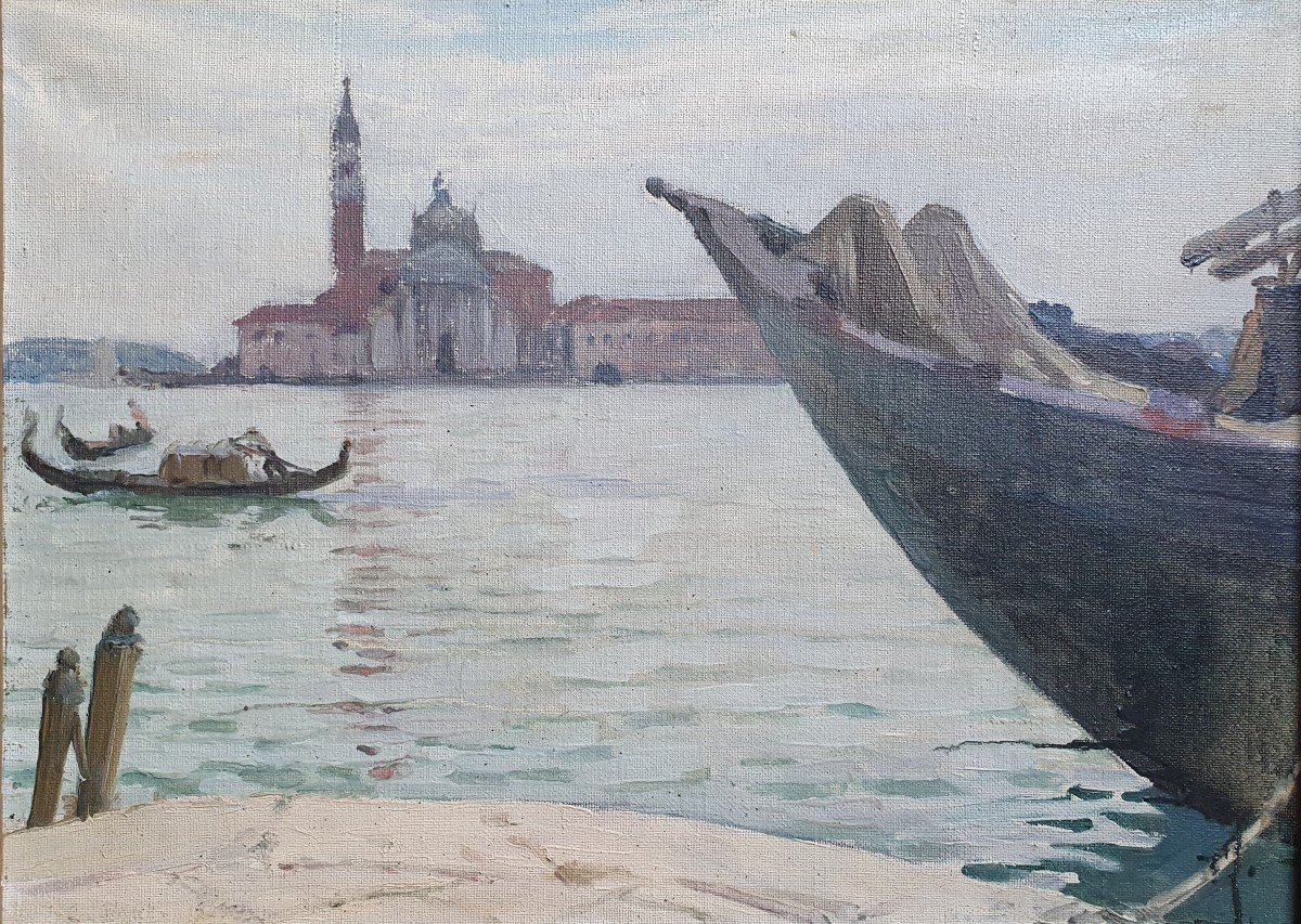 Constantin Font Vue De Venise La Basilique San Giorgio Maggiore Huile Sur Toile Vers 1930