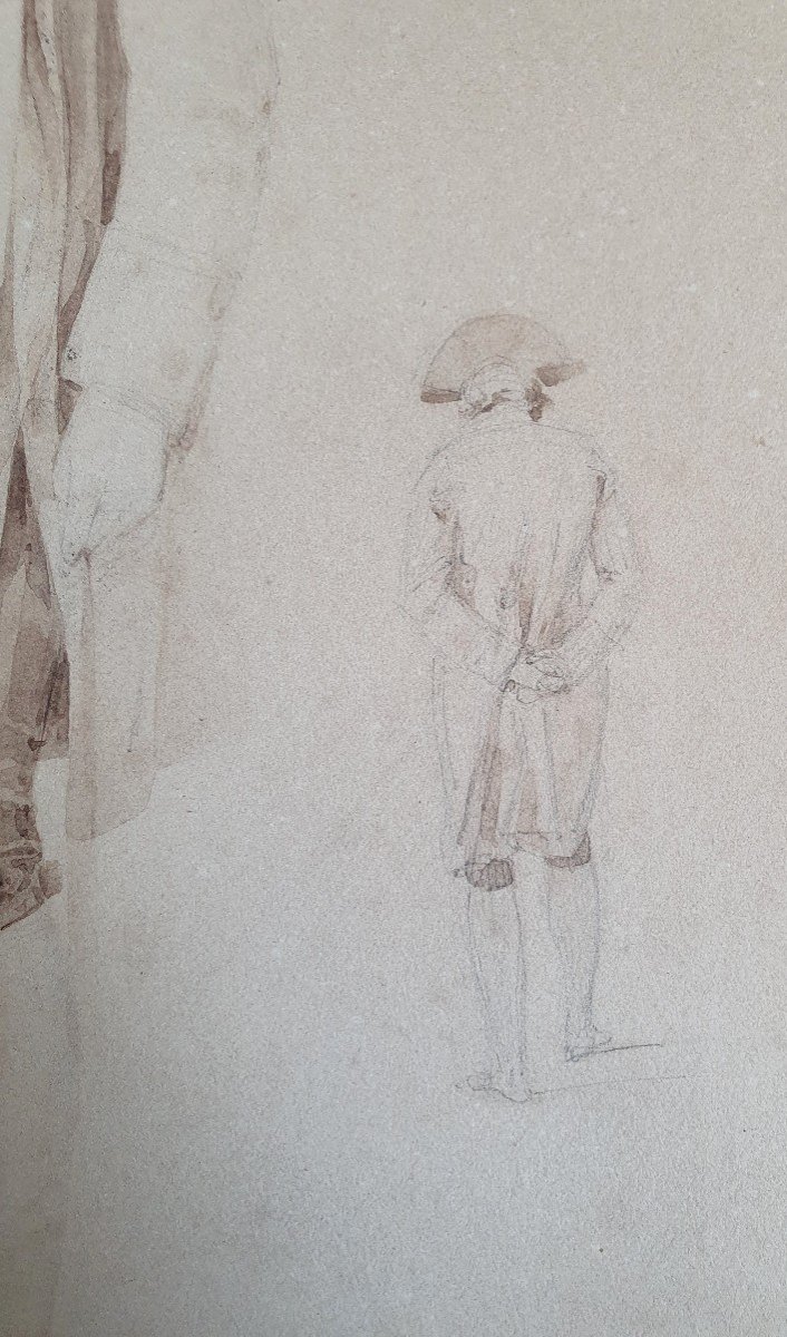 Study Of A Man With A Bicorn Wash And Lead Pencil 19th Century -photo-4