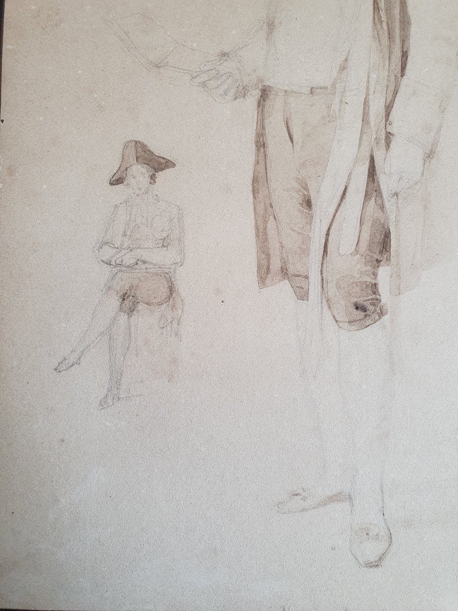 Study Of A Man With A Bicorn Wash And Lead Pencil 19th Century -photo-1