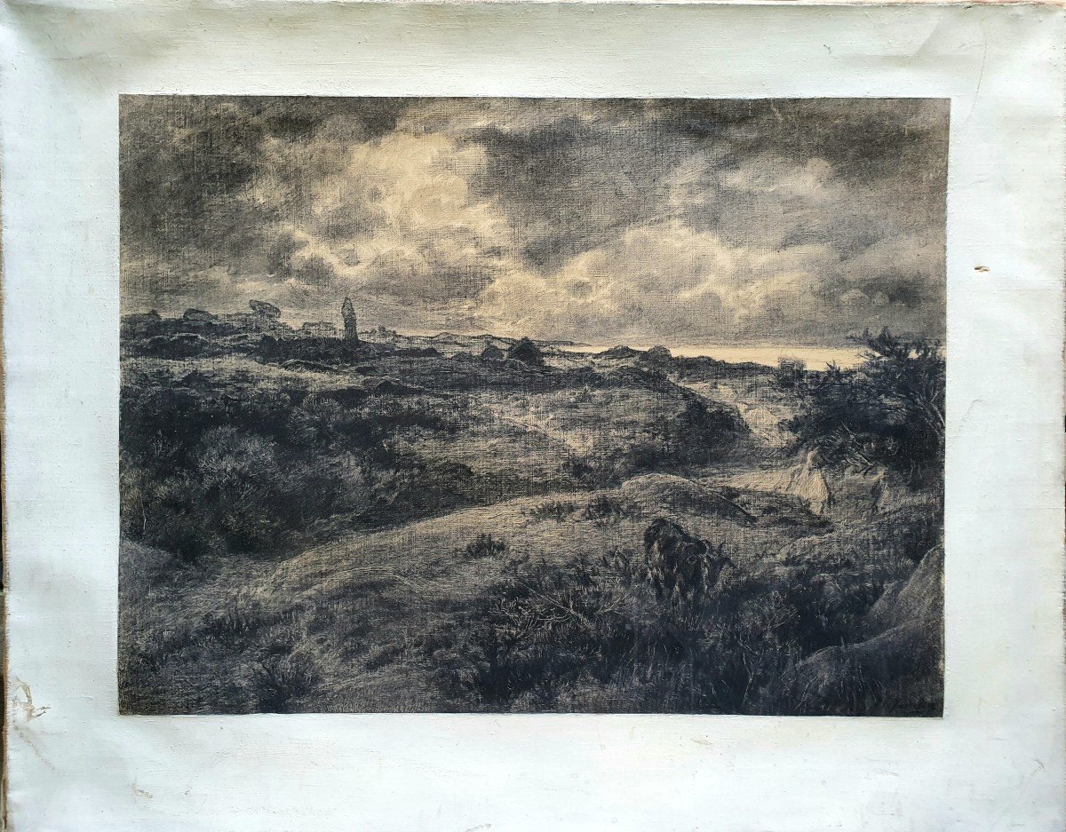 Clément Quinton Grand Paysage De Bretagne Fusain Sur Toile -photo-2